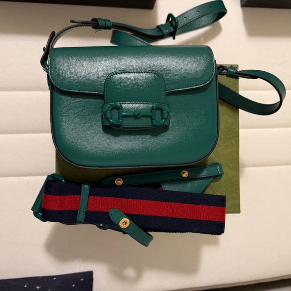 Gucci Horsebit 1955 Soft medium shoulder bag green - Picture 1 of 5